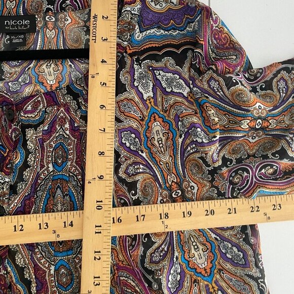Nicole Miller Paisley Popover Tunic Size XL Sheer 3/4 Sleeves Multicolor - Picture 9 of 11